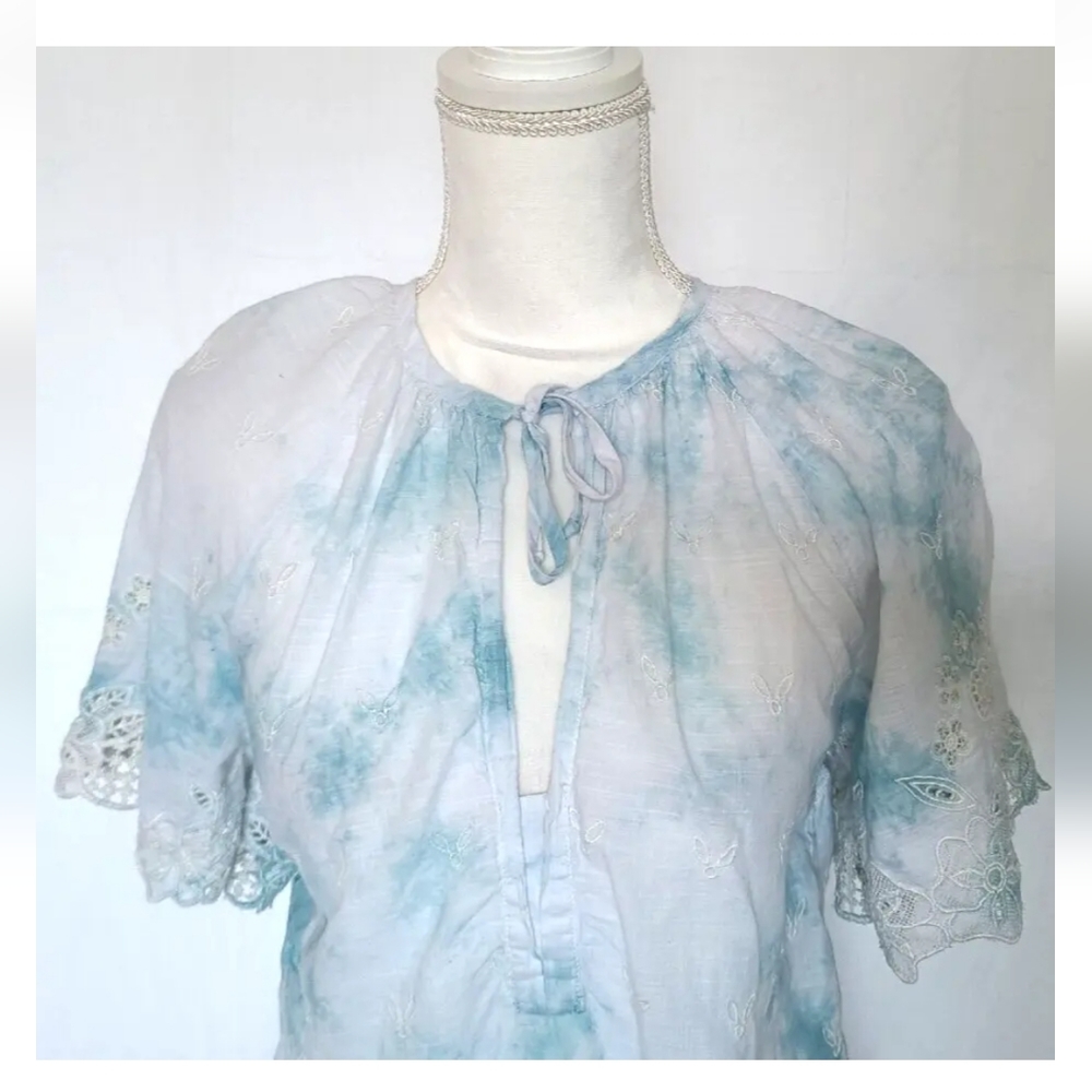 Anthropologie Blue White Olivia Embroidered Tie Dye Blouse Top XS - Picture 2 of 9